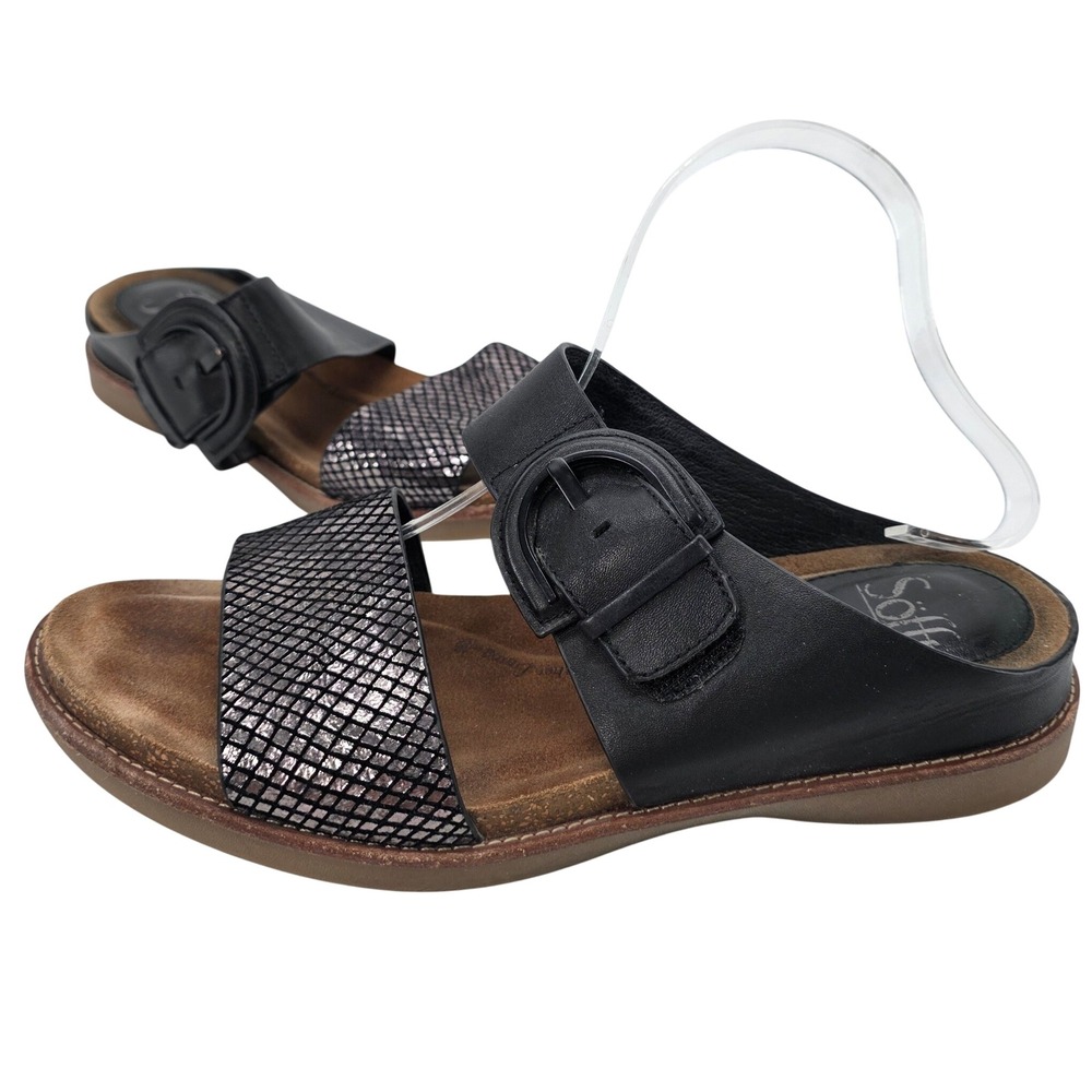 Sofft Braye Slides Sandals 9 M Black Leather Metallic Snake SF 0042501 Comfort